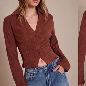 PrettyLittleThing Brown Corduroy Top